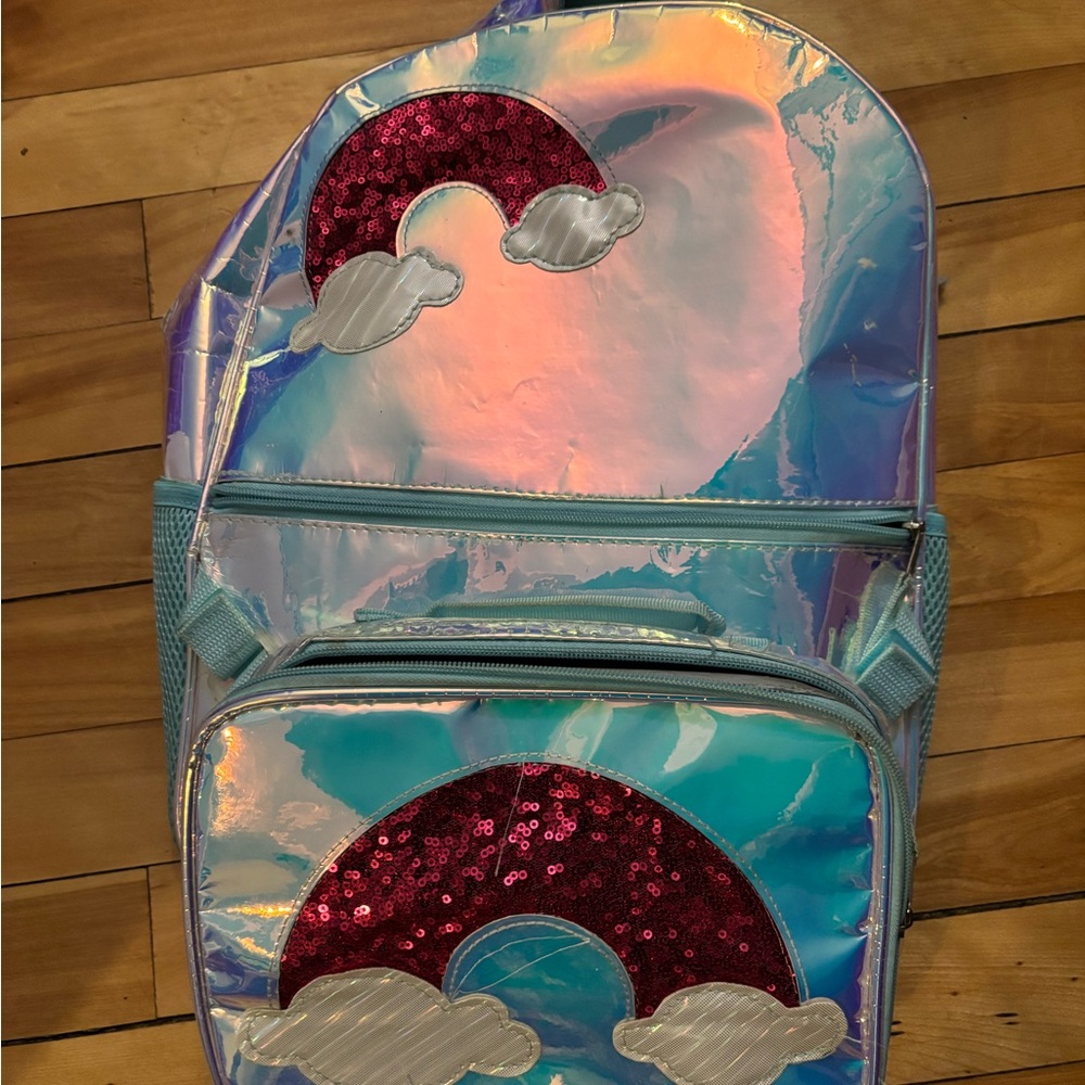 Holographic Kids Backpack with Rainbow Design with lunch bag